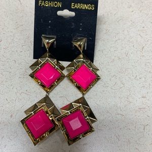 3 for $10 drop earrings pink diamond shape